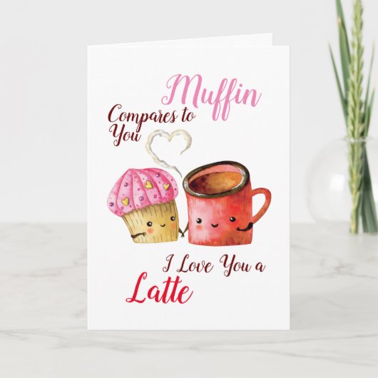 かわいいバレンタインデーのカップケーキとコーヒーマグカップル カード (正面)