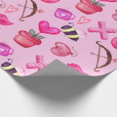 かわいいバレンタインデーのコラージピンク ラッピングペーパー (角)