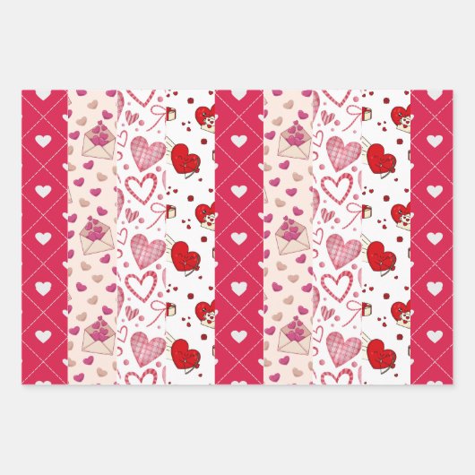 かわいいバレンタインデーのコラージュ ラッピングペーパーシート (正面3)