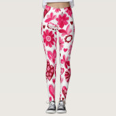 かわいいバレンタインデーのピンクのフローラハート,モノグラム レギンス (正面)