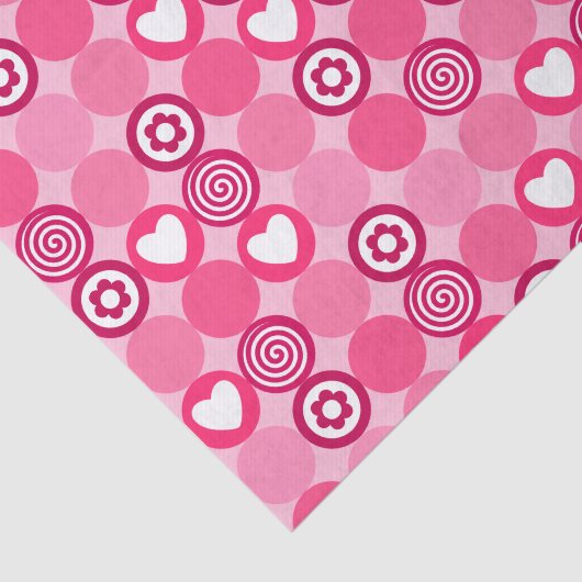 かわいいバレンタインデーのピンクハートと花柄 薄葉紙 (詳細)