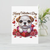 かわいいバレンタインデーのブルドッグ フラット招待状 招待状 (スタンド正面)