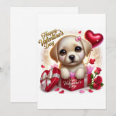 かわいいバレンタインデーのラブラドール フラット ホリデー カード (正面/裏面)