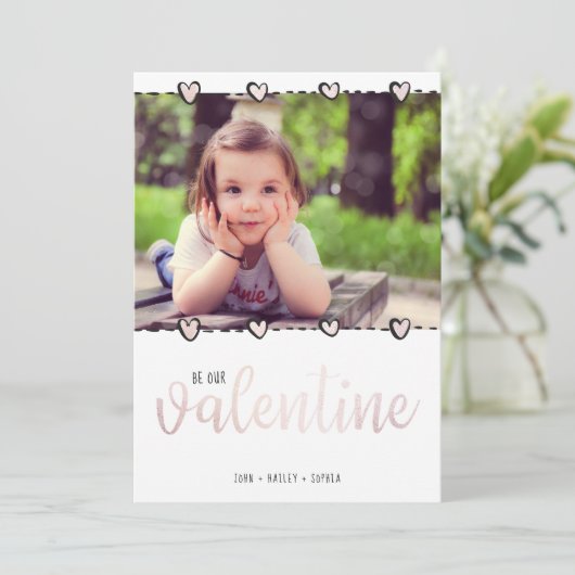 かわいいバレンタインデーのローズゴールドハート家族写真 シーズンカード (スタンド正面)