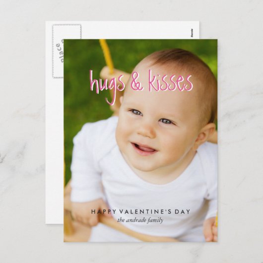 かわいいバレンタインデーの写真は縦キスを抱き締めます シーズンポストカード (正面/裏面)