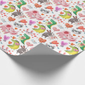 かわいいバレンタインデーの動物おもしろいハート ラッピングペーパー (角)