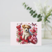 かわいいバレンタインデーの子犬たち シーズンポストカード (スタンド正面)