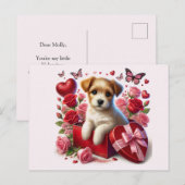 かわいいバレンタインデーの子犬たち シーズンポストカード (正面/裏面)