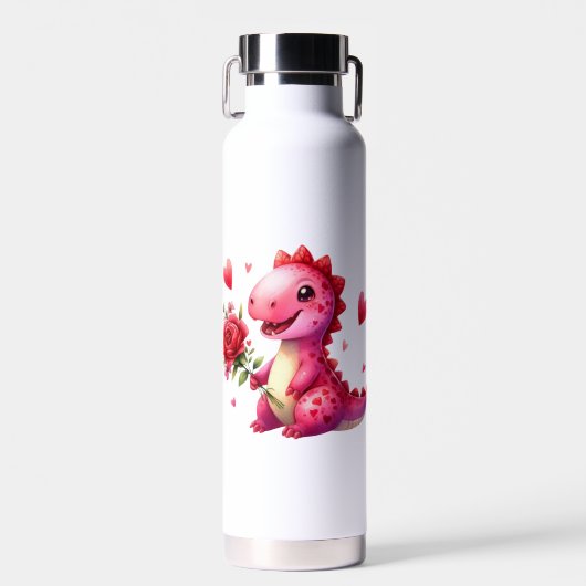 かわいいバレンタインデーの恐竜 ウォーターボトル (正面)