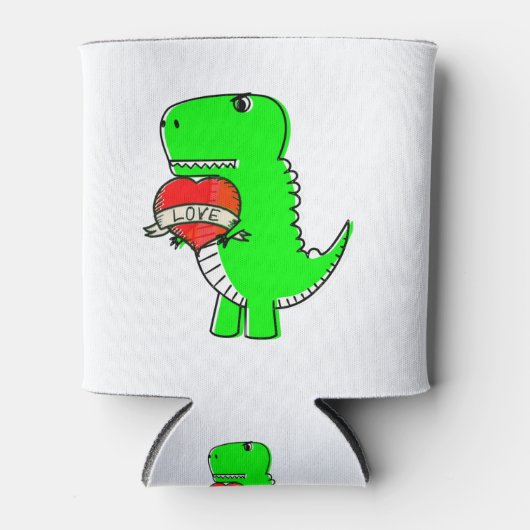 かわいいバレンタインデーの恐竜 缶クーラー (正面)