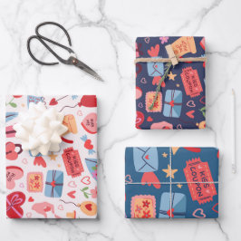 かわいいバレンタインデーの柄のハートと愛 ラッピングペーパーシート