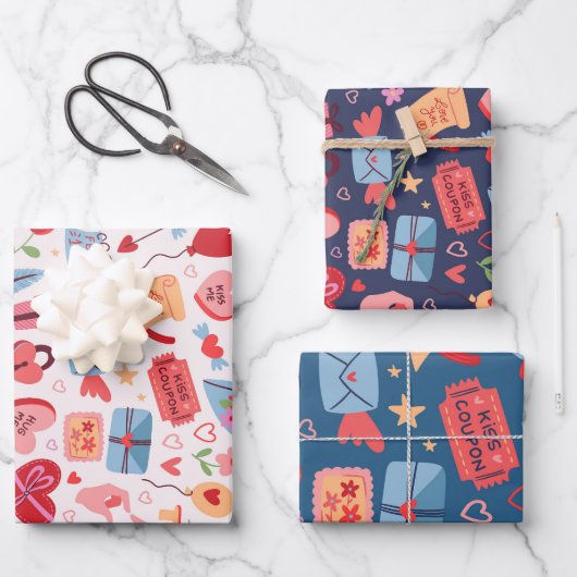 かわいいバレンタインデーの柄のハートと愛 ラッピングペーパーシート (正面)