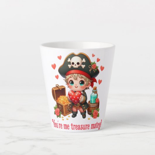 かわいいバレンタインデーの海賊 カフェラテマグ (正面)