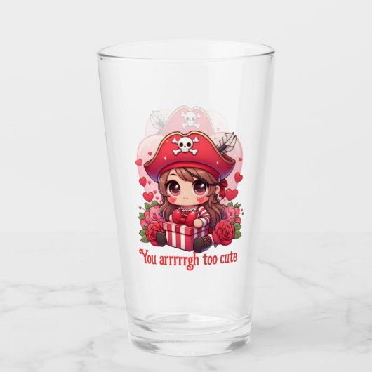 かわいいバレンタインデーの海賊 タンブラーグラス (正面)