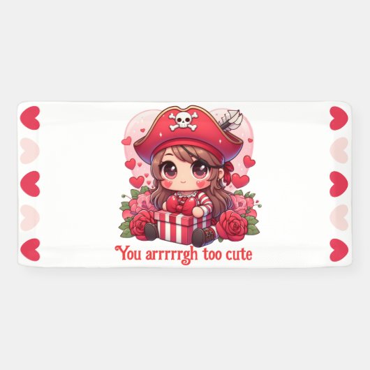 かわいいバレンタインデーの海賊 横断幕 (横)