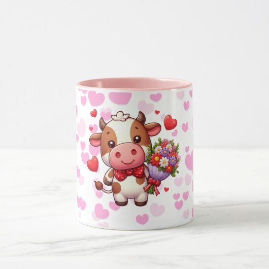 かわいいバレンタインデーの牛 マグカップ (中央)