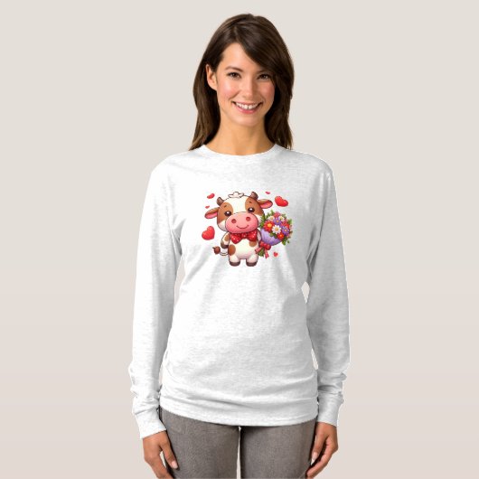 かわいいバレンタインデーの牛 Tシャツ (正面フル)