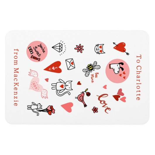 かわいいバレンタインデーの猫漫画 マグネット (横)