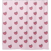 かわいいバレンタインデーの赤いハート柄 | シャワーカーテン (正面)