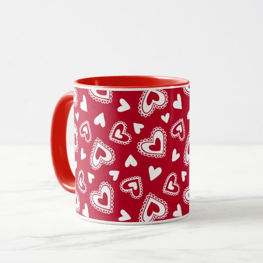 かわいいバレンタインデーの赤いハート柄 マグカップ (正面左)