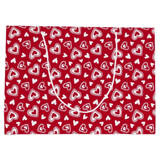 かわいいバレンタインデーの赤いハート柄 ラージペーパーバッグ (裏面)