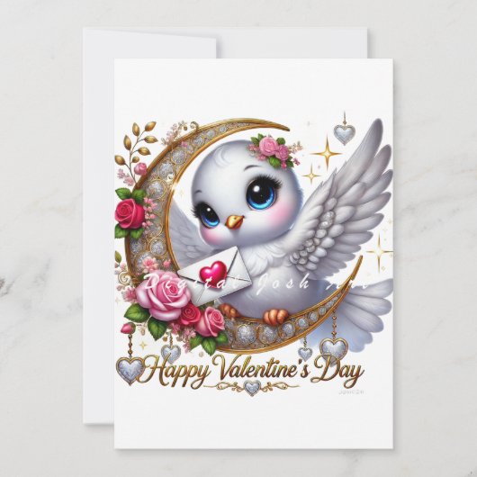 かわいいバレンタインデーの鳩のフラットホリデーカード シーズンカード (正面)