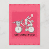 かわいいバレンタインデーウサギが自転車に ポストカード (正面)