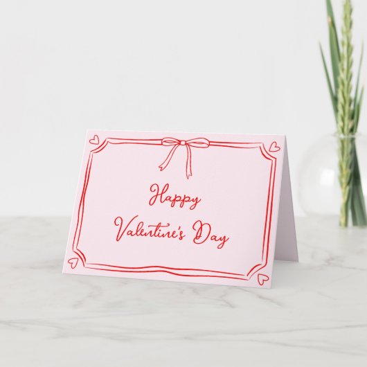 かわいいバレンタインデーコケットボウピンク&レッド カード (正面)