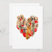 かわいいバレンタインデーゴールデンリトリーバードッグハートカップ 案内状 (正面/裏面)