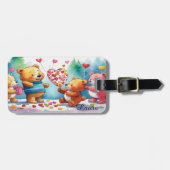 かわいいバレンタインデートテディベアハートキャンディー ラゲッジタグ (正面横)