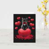かわいいバレンタインデーハート黒猫ガールズキ カード (黄色い花)