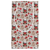 かわいいバレンタインデーパンダのクマの愛のパターン スモールペーパーバッグ (正面)