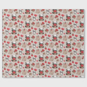 かわいいバレンタインデーパンダのクマの愛のパターン ラッピングペーパー (フラット)