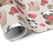 かわいいバレンタインデーパンダのクマの愛のパターン ラッピングペーパー (ロールコーナー)