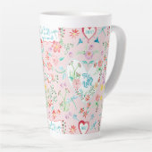 かわいいバレンタインデーフローラハートnラブピンク カフェラテマグ (右アングル)