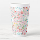 かわいいバレンタインデーフローラハートnラブピンク カフェラテマグ (正面)