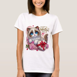 かわいいバレンタインデーラグドールキャットTシャツ Tシャツ