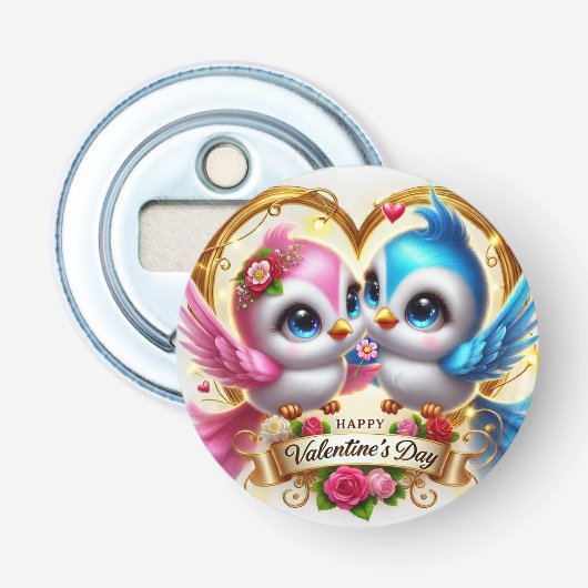 かわいいバレンタインデーラブバードバッジボトルオープナー 栓抜き (正面)