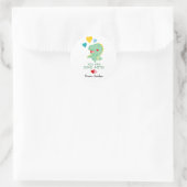 かわいいバレンタインデー恐竜とハート ラウンドシール (バッグ)