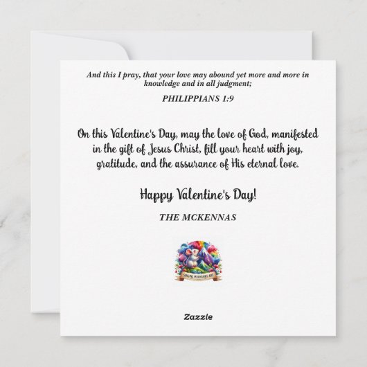 かわいいバレンタインデー水彩マウスピンクの花 シーズンカード (裏面)