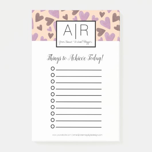 かわいいバレンタインデー水色ハート ポストイット (正面)