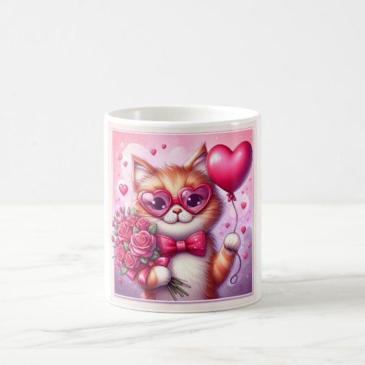 かわいいバレンタインデー猫/子猫 コーヒーマグカップ (中央)