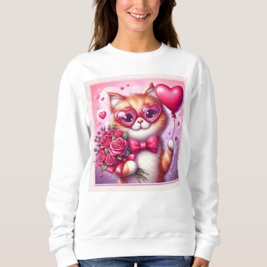 かわいいバレンタインデー猫/子猫 スウェットシャツ (正面)