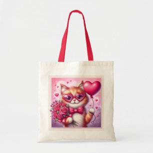 かわいいバレンタインデー猫/子猫 トートバッグ