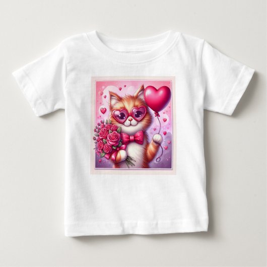 かわいいバレンタインデー猫/子猫 ベビーTシャツ (正面)