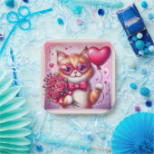 かわいいバレンタインデー猫/子猫 ペーパープレート (パーティー)