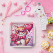 かわいいバレンタインデー猫/子猫 ペーパープレート (パーティー)