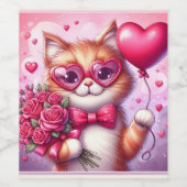 かわいいバレンタインデー猫/子猫 ワインラベル (シングルラベル)