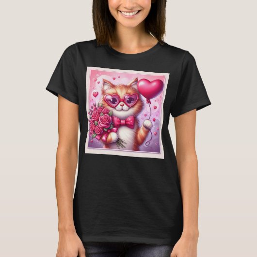かわいいバレンタインデー猫/子猫 Tシャツ (正面)