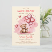 かわいいバレンタインデー赤ちゃんシャワーベアハート 招待状 (スタンド正面)